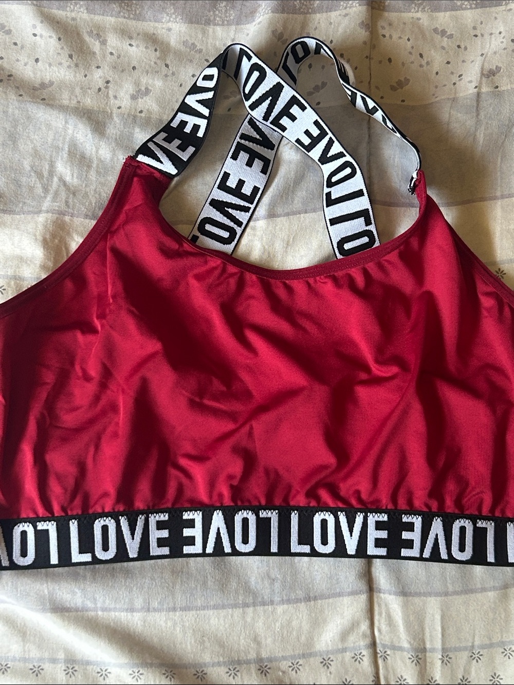 SHEIN Red Bralette with Black & White LOVE Elastic